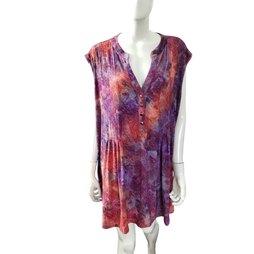 Avenue Women's Size 30/32 4-5XL Colorful Embroidered Hippie Boho Pintuck Top‎